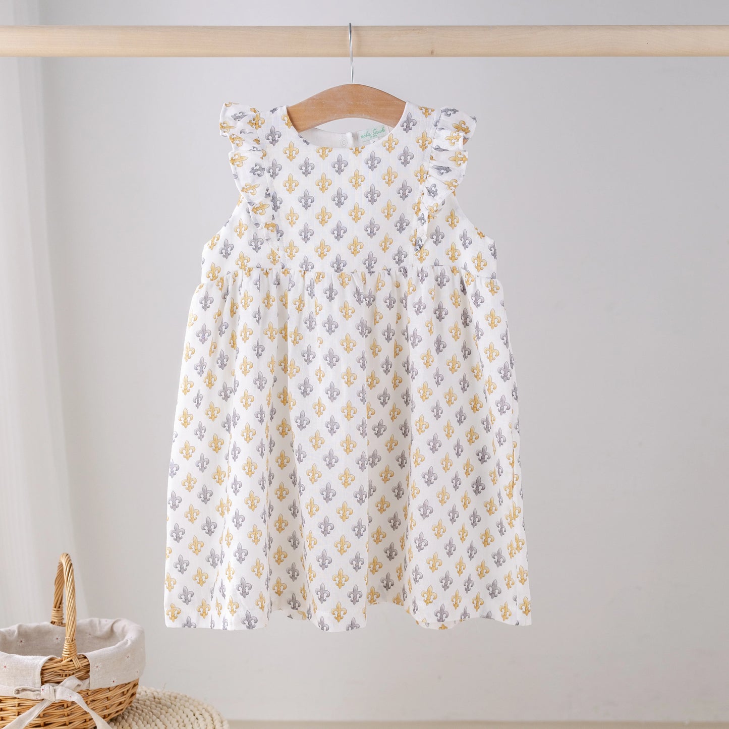 Nola Tawk Black and Gold Fleur de Lis Organic Muslin Dress