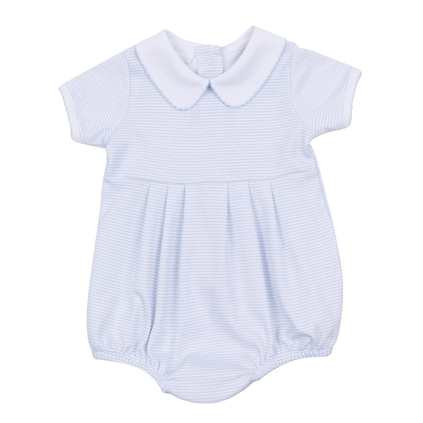 Magnolia Baby Mini Stripes Collared Short Sleeve Bubble - Blue