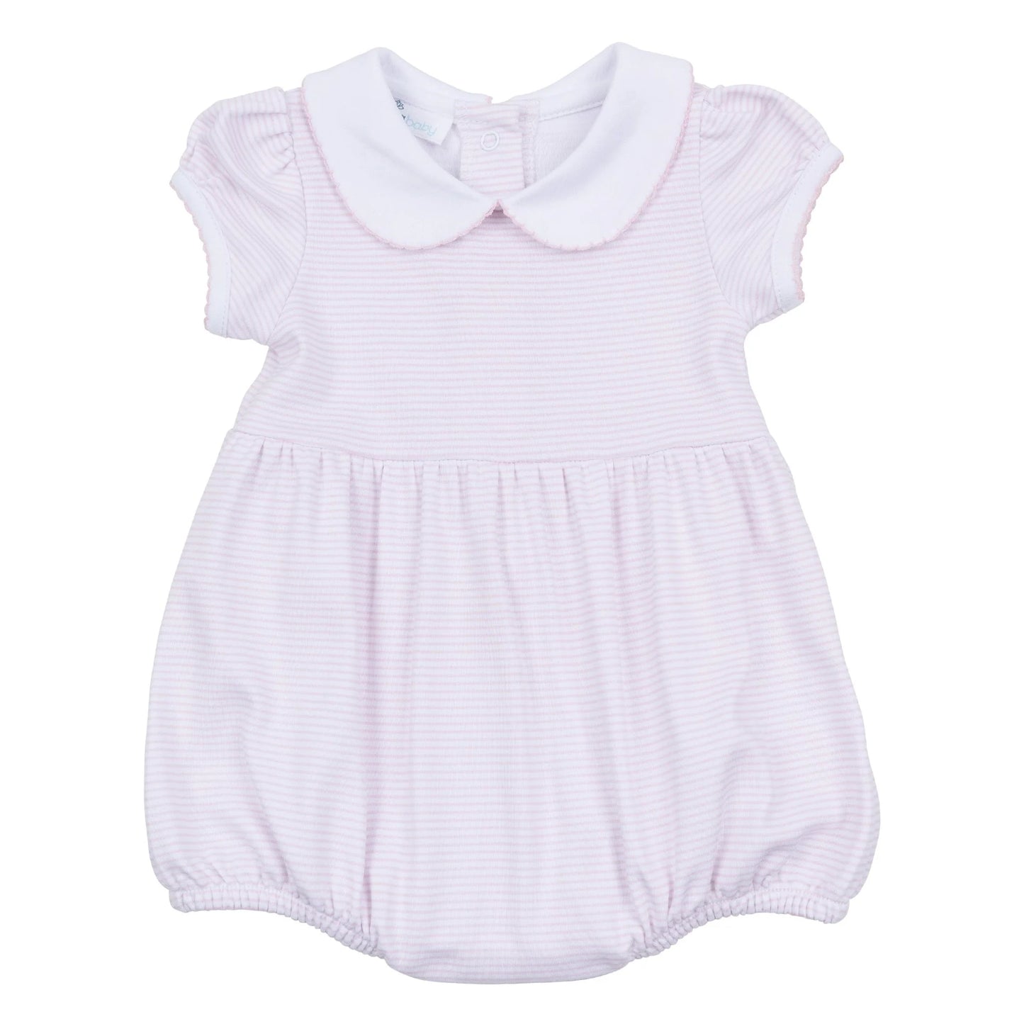 Magnolia Baby Mini Stripes Collared Short Sleeve Bubble - Pink
