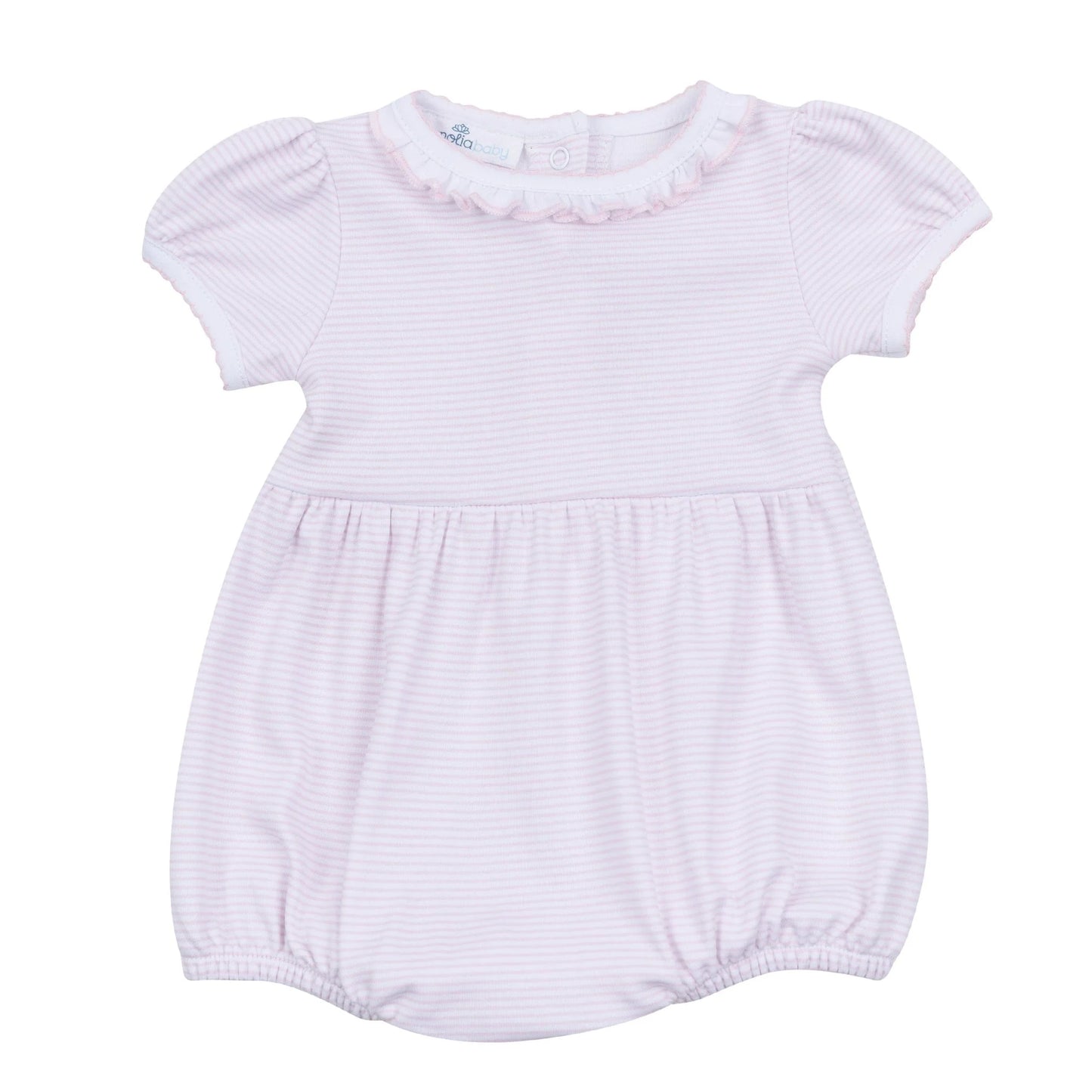 Mini Stripes Ruffle Short Sleeve Bubble - Pink