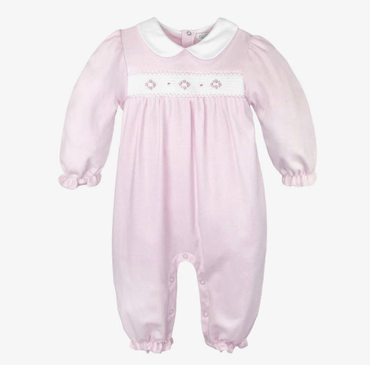 Petit Ami Pink Smocked Flower Longall