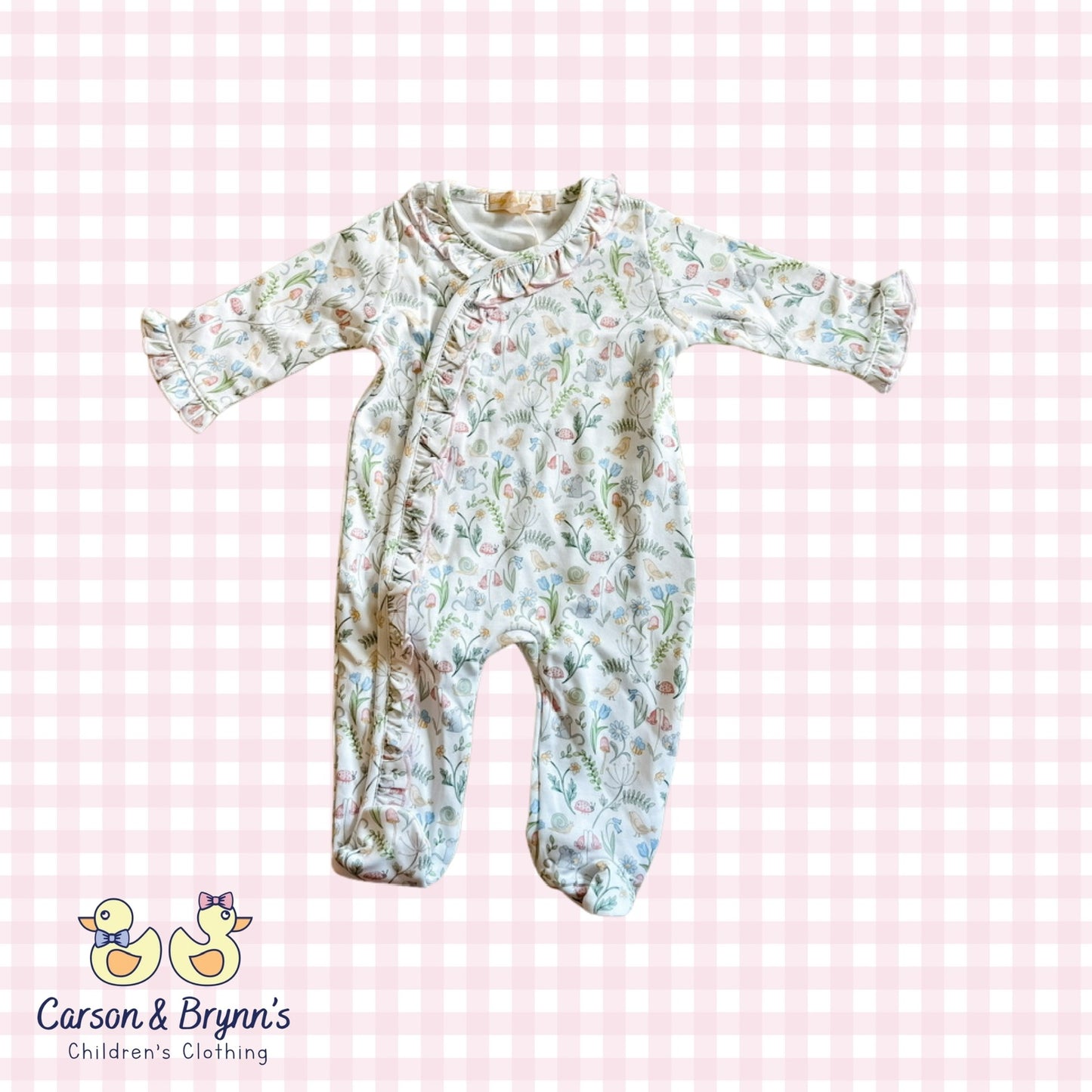 Baby Club Chic Ruffled Zip Footie- Prairie Beauty