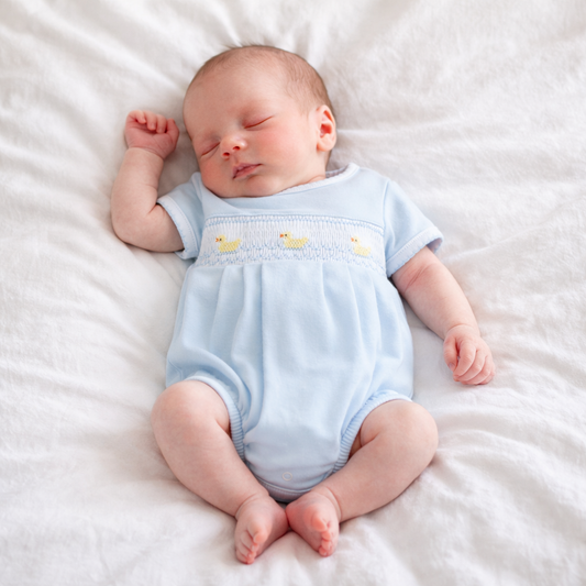 Magnolia Baby - Little Ducklings Classics Smocked Bubble - Light Blue