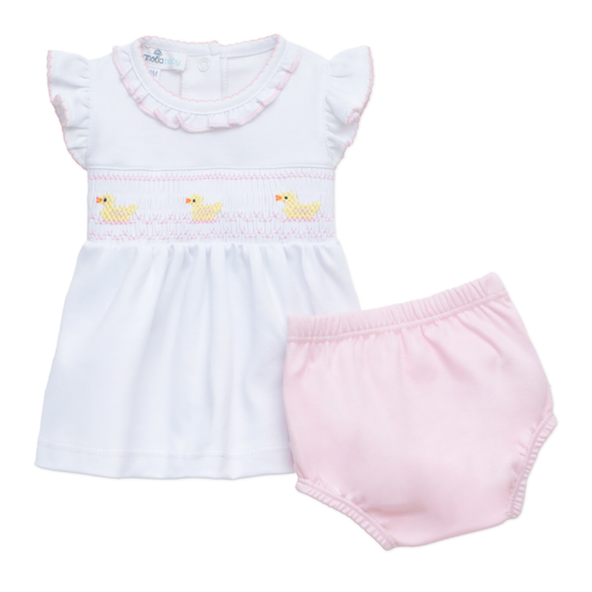 Magnolia Baby - Little Ducklings Classics Smocked Ruffle Diaper Cover Set - Pink
