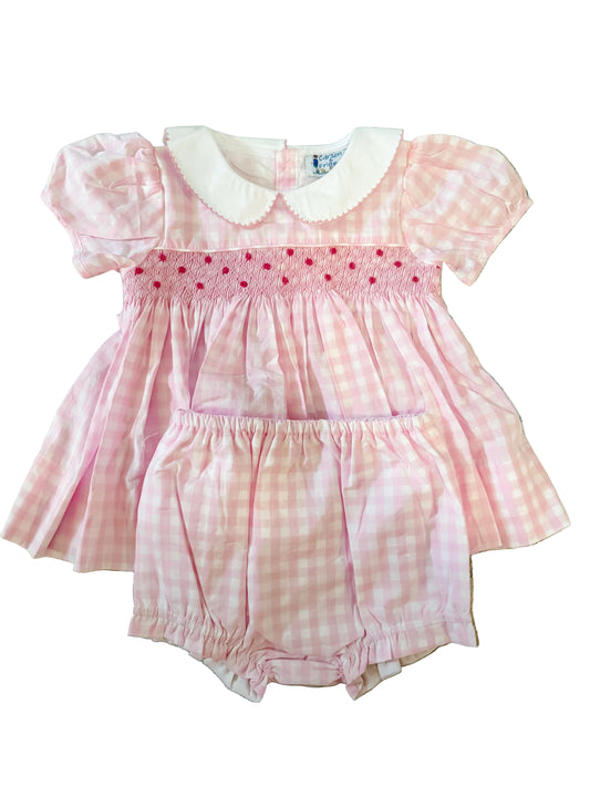 Carson and Friends Girls Gingham Smocked Diaper Set
