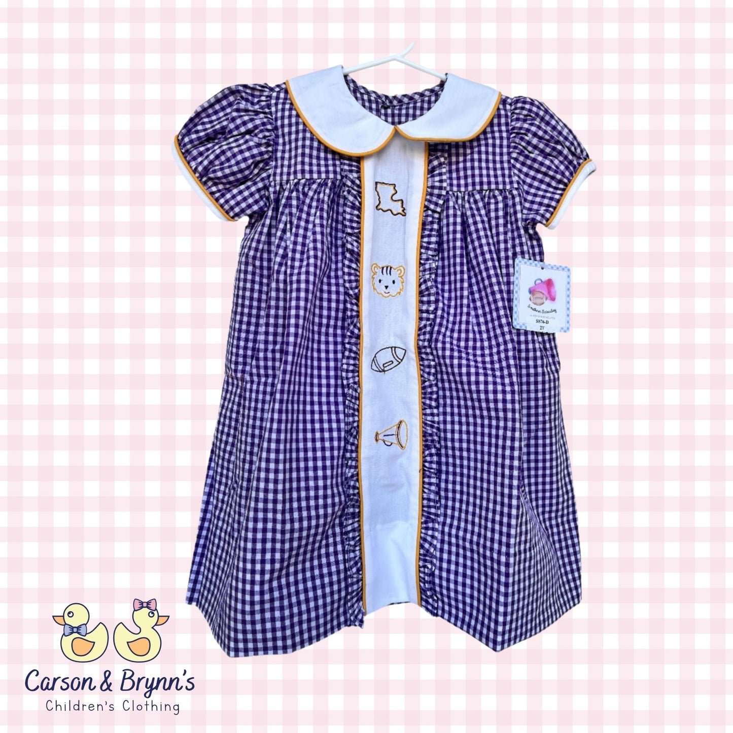 Southern Saturday Purple and Gold Logos Dress