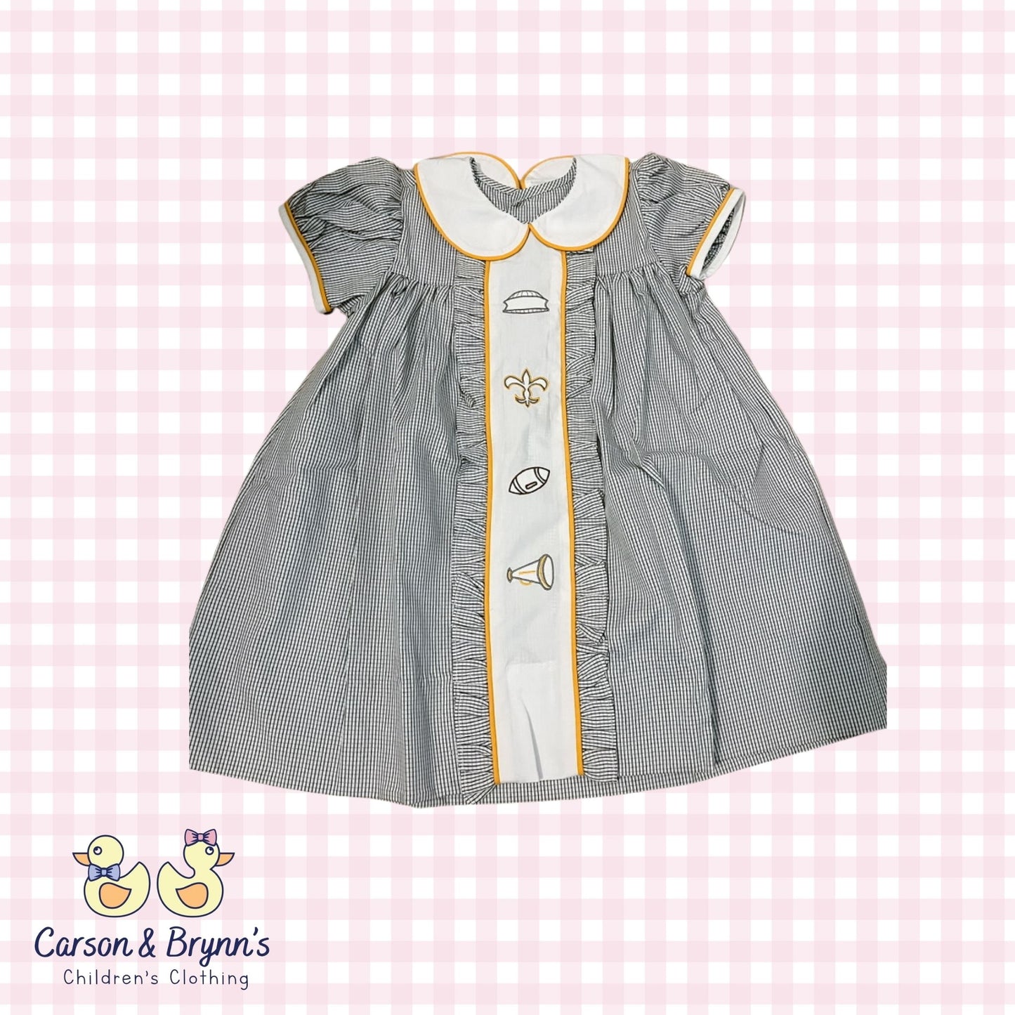 Southern Saturday Black and Gold Logos Dress