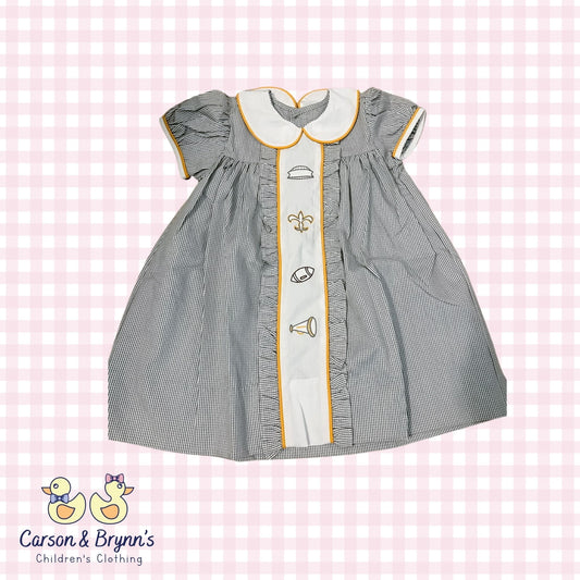 Southern Saturday Black and Gold Logos Dress