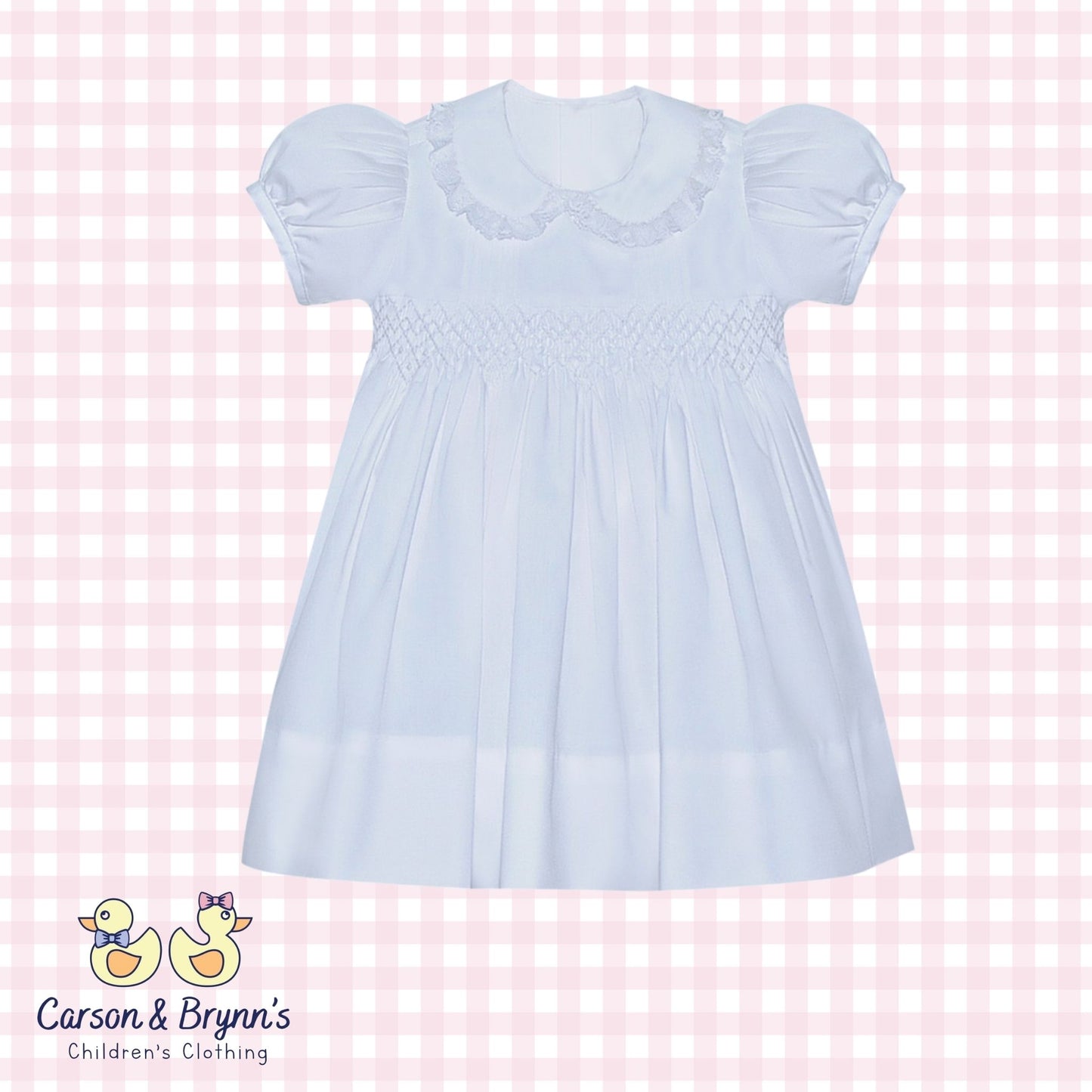 Baby Sen Finley Dress- All White Smocked
