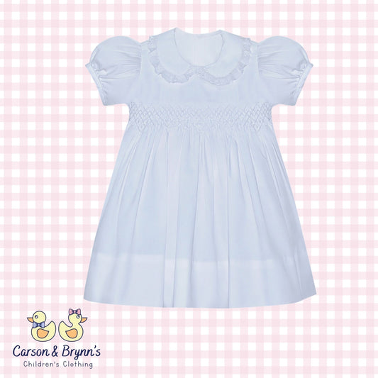 Baby Sen Finley Dress- All White Smocked