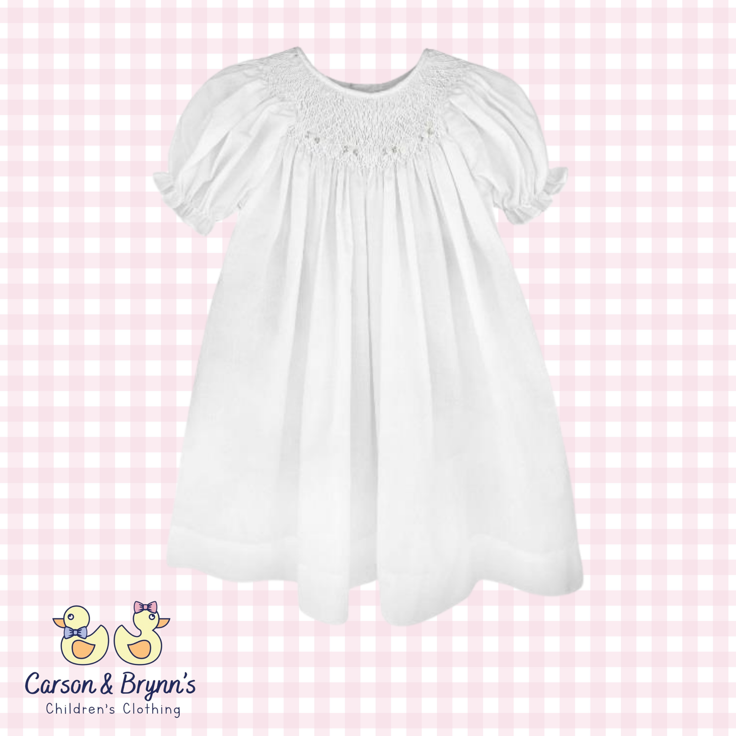 Petit Ami Raglan Smocked Dress and Bonnet- White