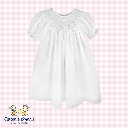 Petit Ami Raglan Smocked Dress and Bonnet- White