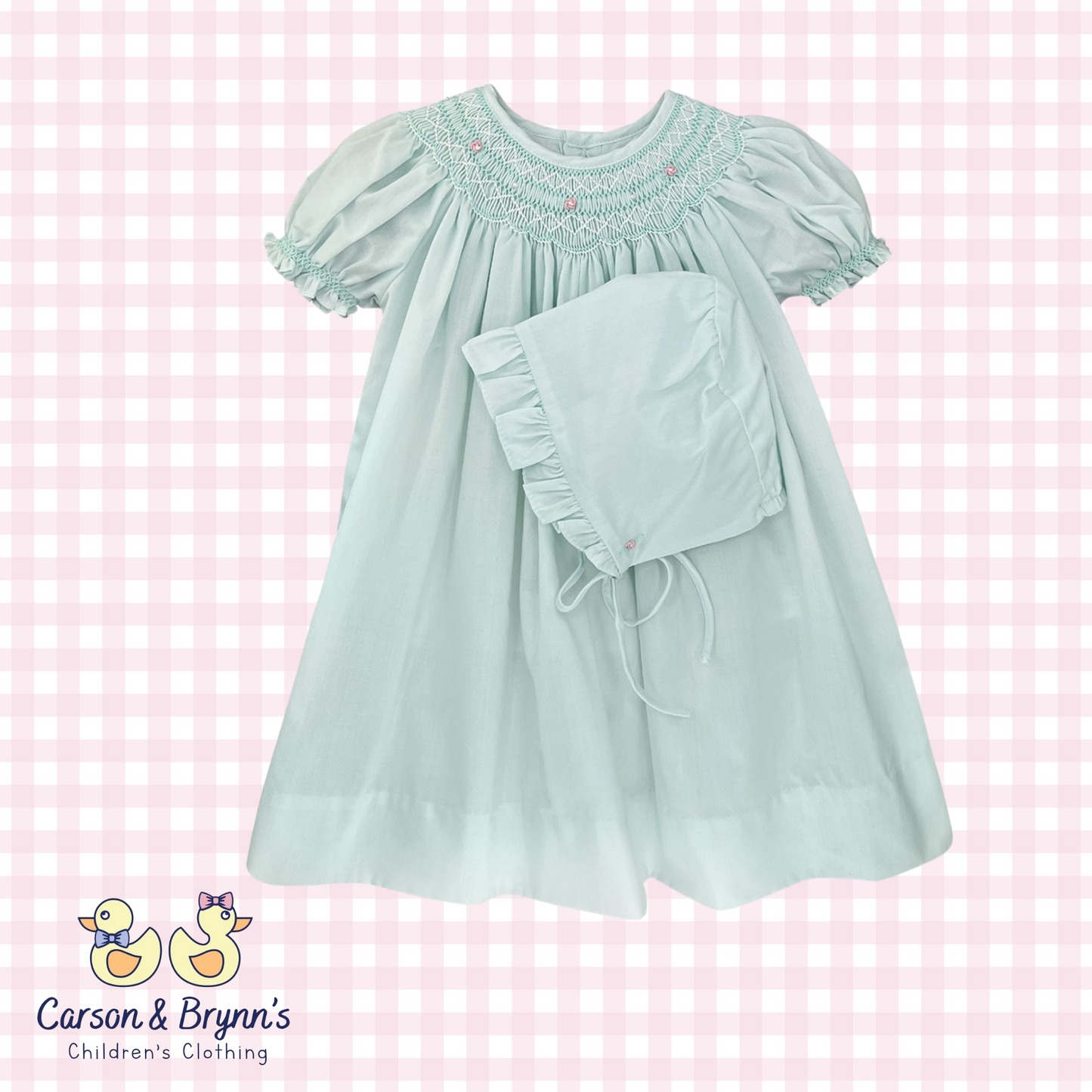 Petit Ami Bishop Smocked Daygown with Pearls- Mint