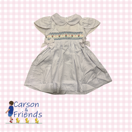 Smocked Flowers Bitty Dot Dress