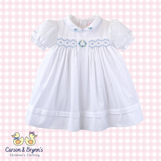 Petit Ami Wreath Embroidered Dress- Blue