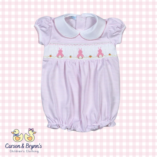 Baby Loren Hand Smocked Bunnies Bubble- Pink