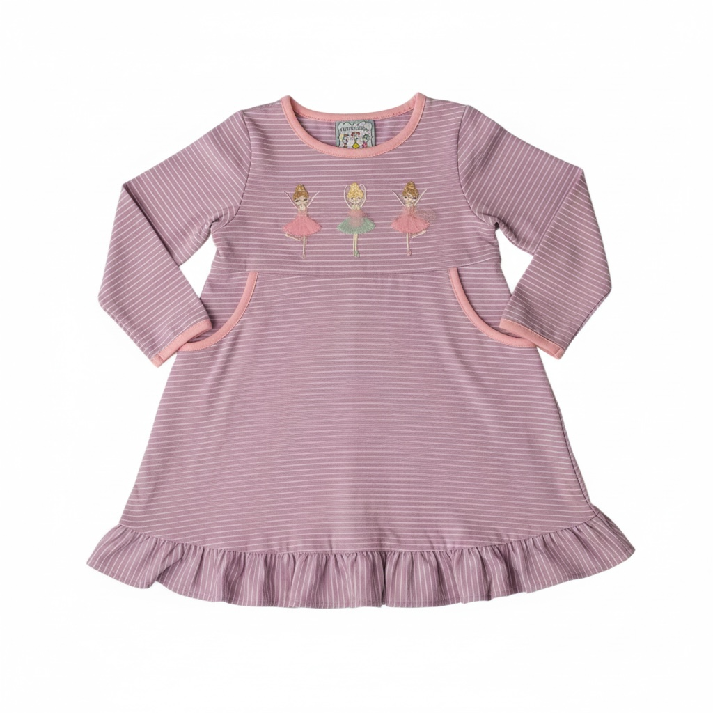 Three Sisters Ballerina Applique Long Sleeve Dress