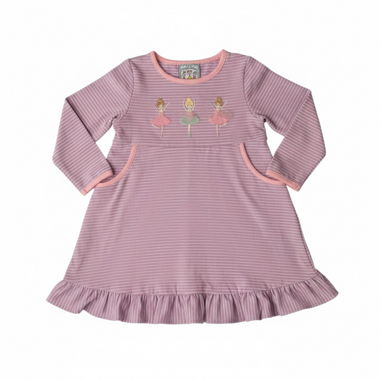 Three Sisters Ballerina Applique Long Sleeve Dress