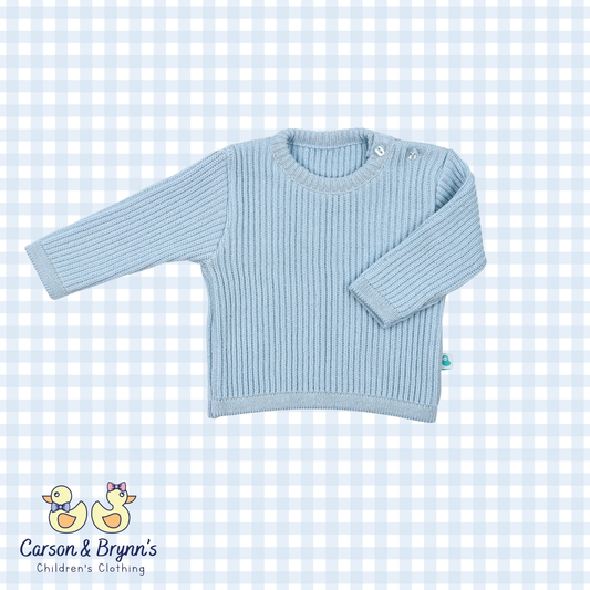 Cotton Knit Ribbed Sweater- Blue