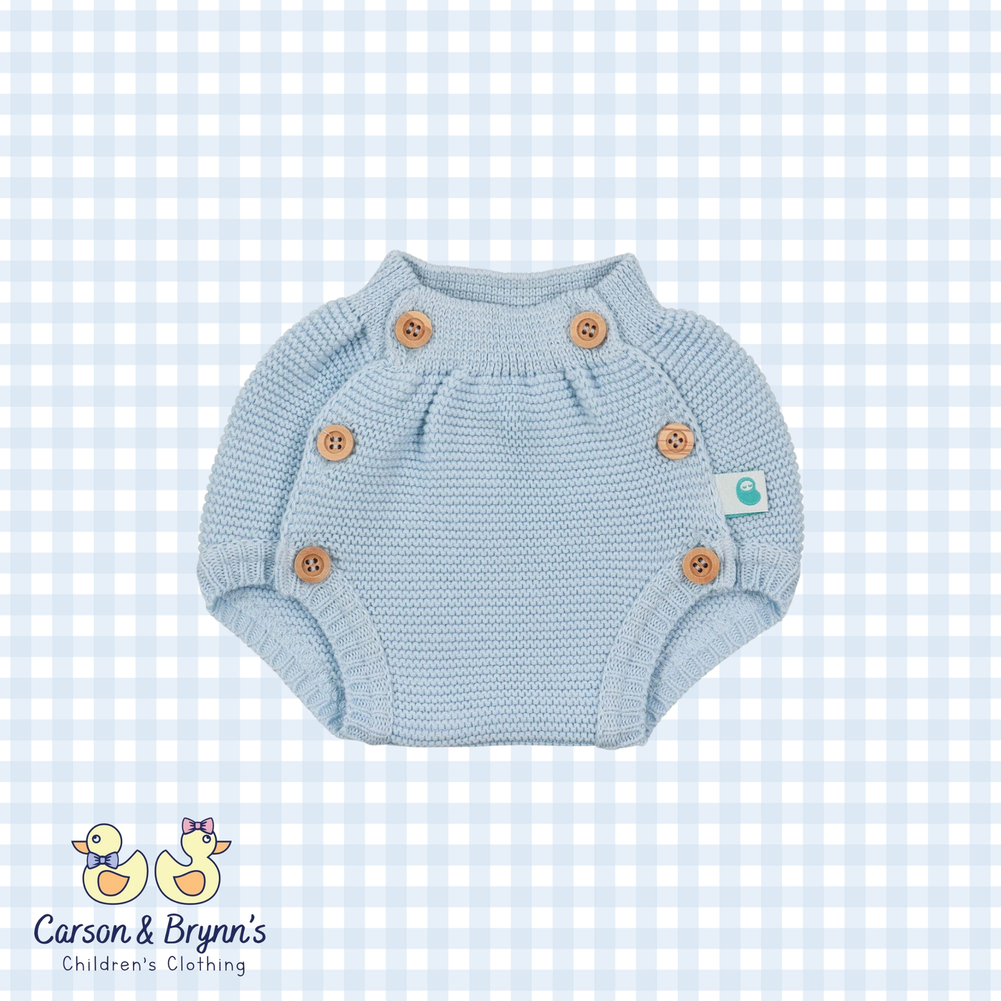 Cotton Knit Diaper Cover and Hat- Blue