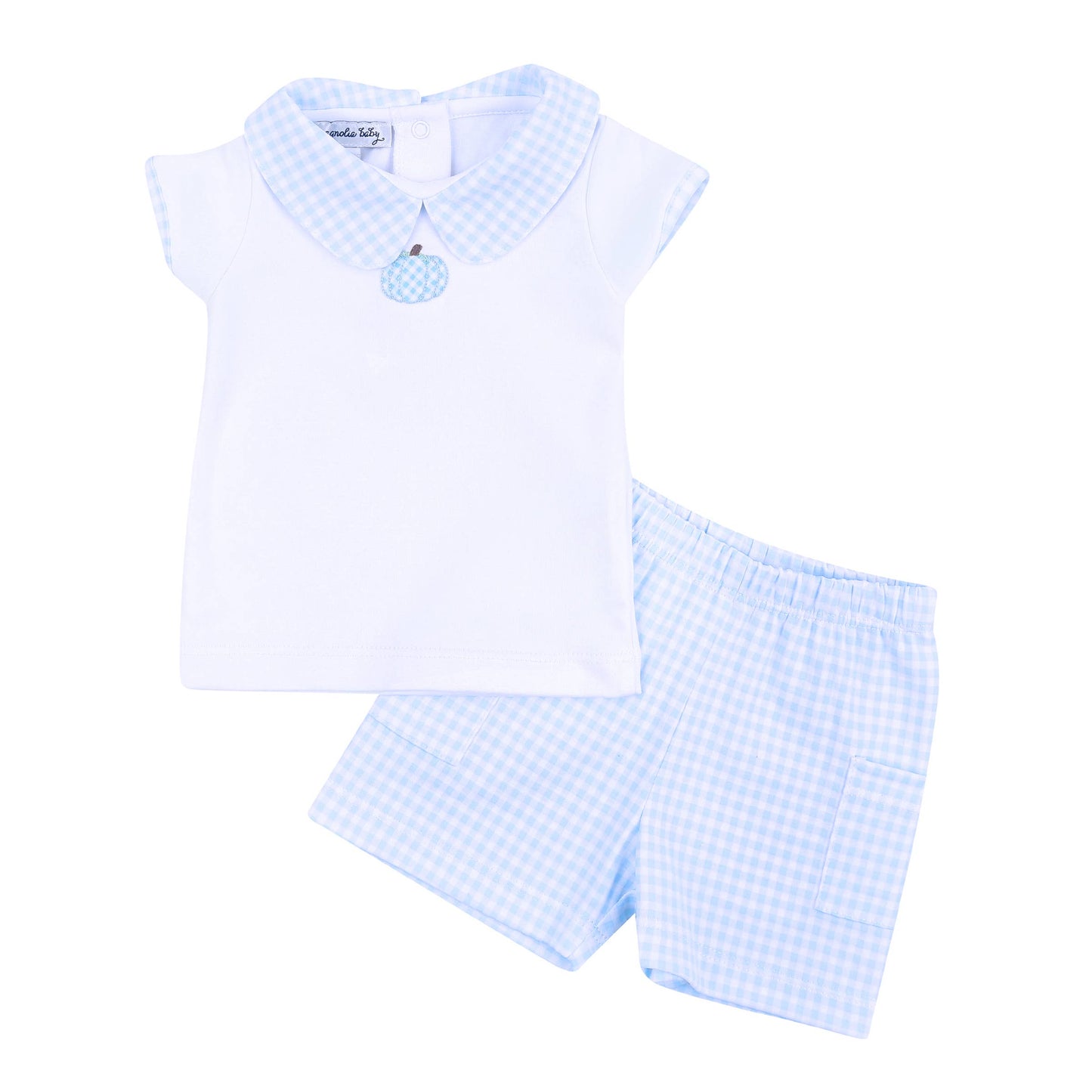 Magnolia Baby - Sweet Pumpkin Embroidered Collared Toddler Short Set - Blue