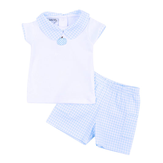 Magnolia Baby - Sweet Pumpkin Embroidered Collared Toddler Short Set - Blue