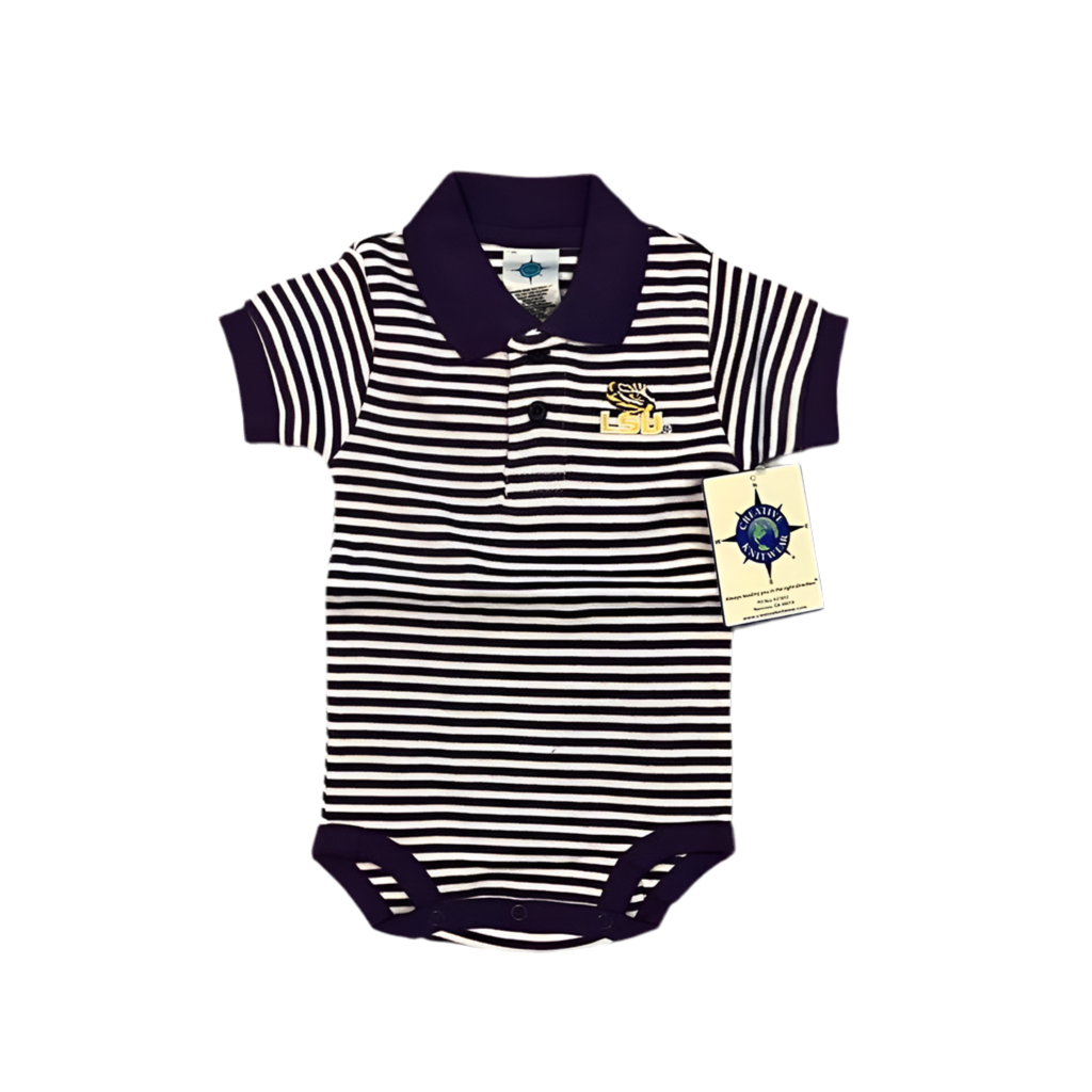 Creative Knitwear LSU Striped Polo Bodysuit