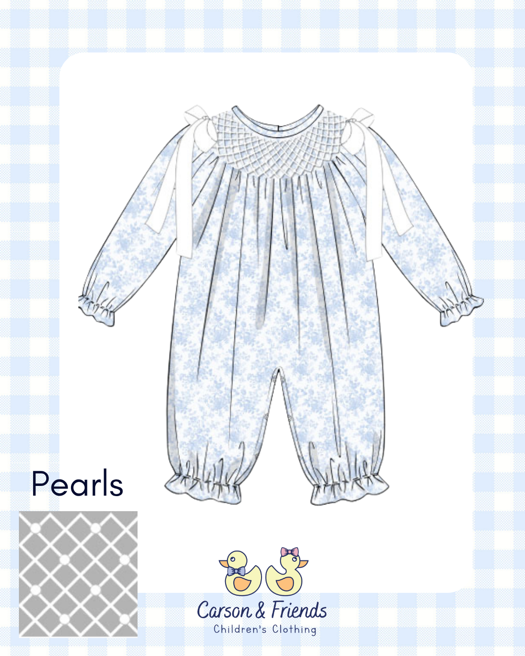 PRESALE ETA NOVEMBER- Carson and Friends Blue Toile and Pearls Romper