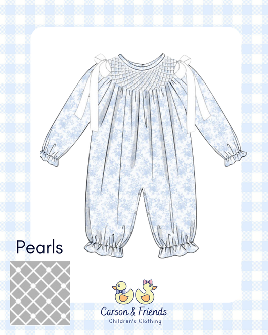 PRESALE ETA NOVEMBER- Carson and Friends Blue Toile and Pearls Romper