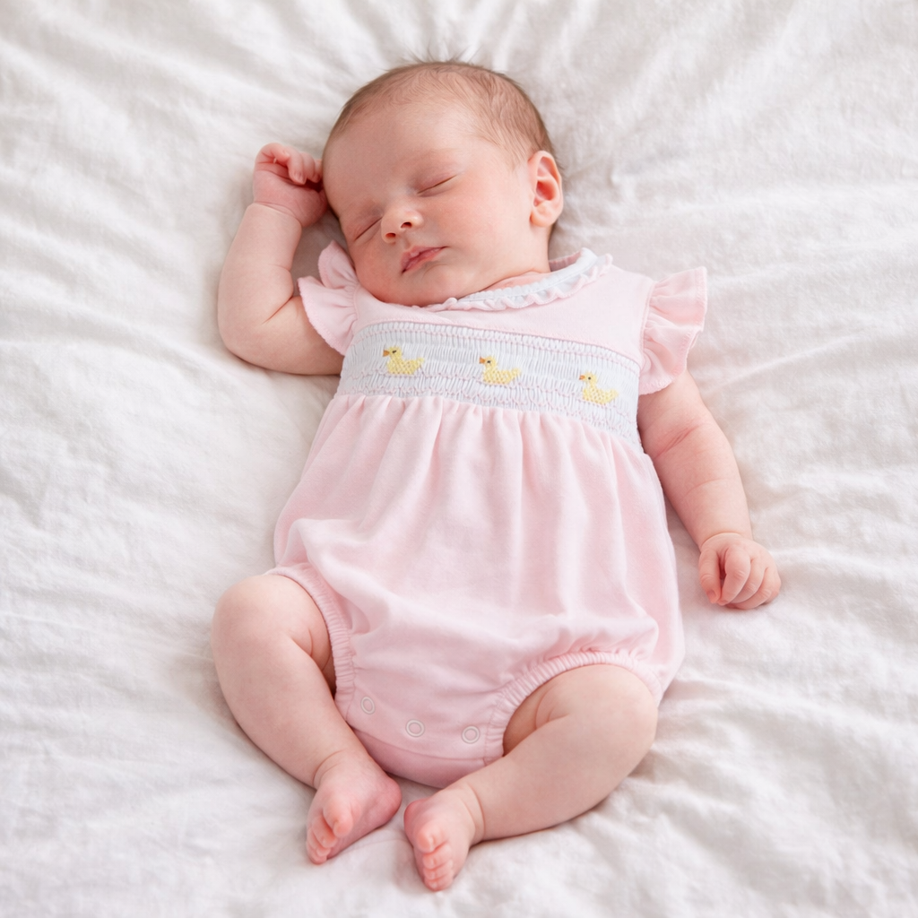 Magnolia Baby - Little Ducklings Classics Smocked Bubble - Pink