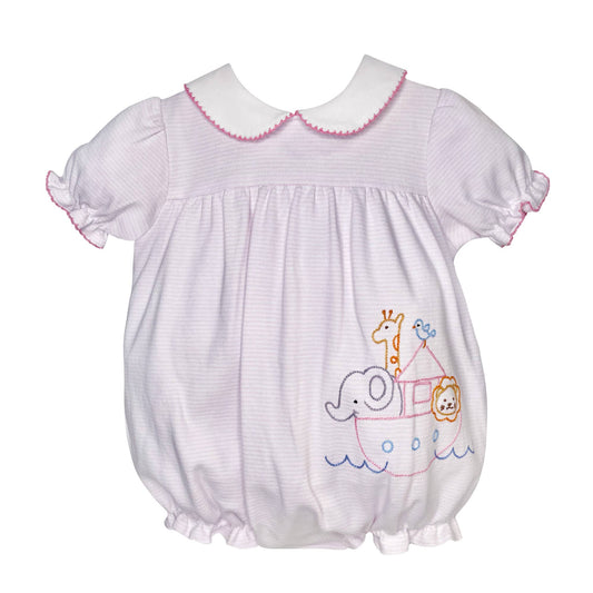 Petit Ami & Zubels - Noah's Ark Embroidered Bubble with Picot Trim