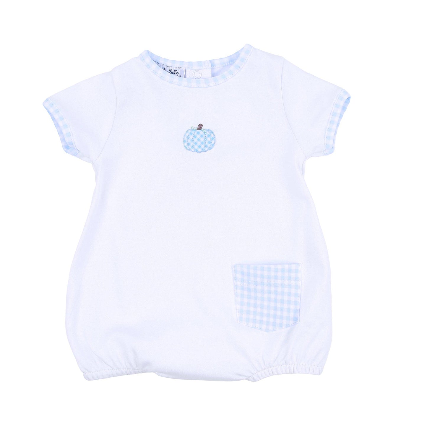 Magnolia Baby - Sweet Pumpkin Blue Embroidered Short Sleeve Boy Bubble