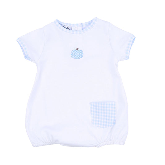 Magnolia Baby - Sweet Pumpkin Blue Embroidered Short Sleeve Boy Bubble