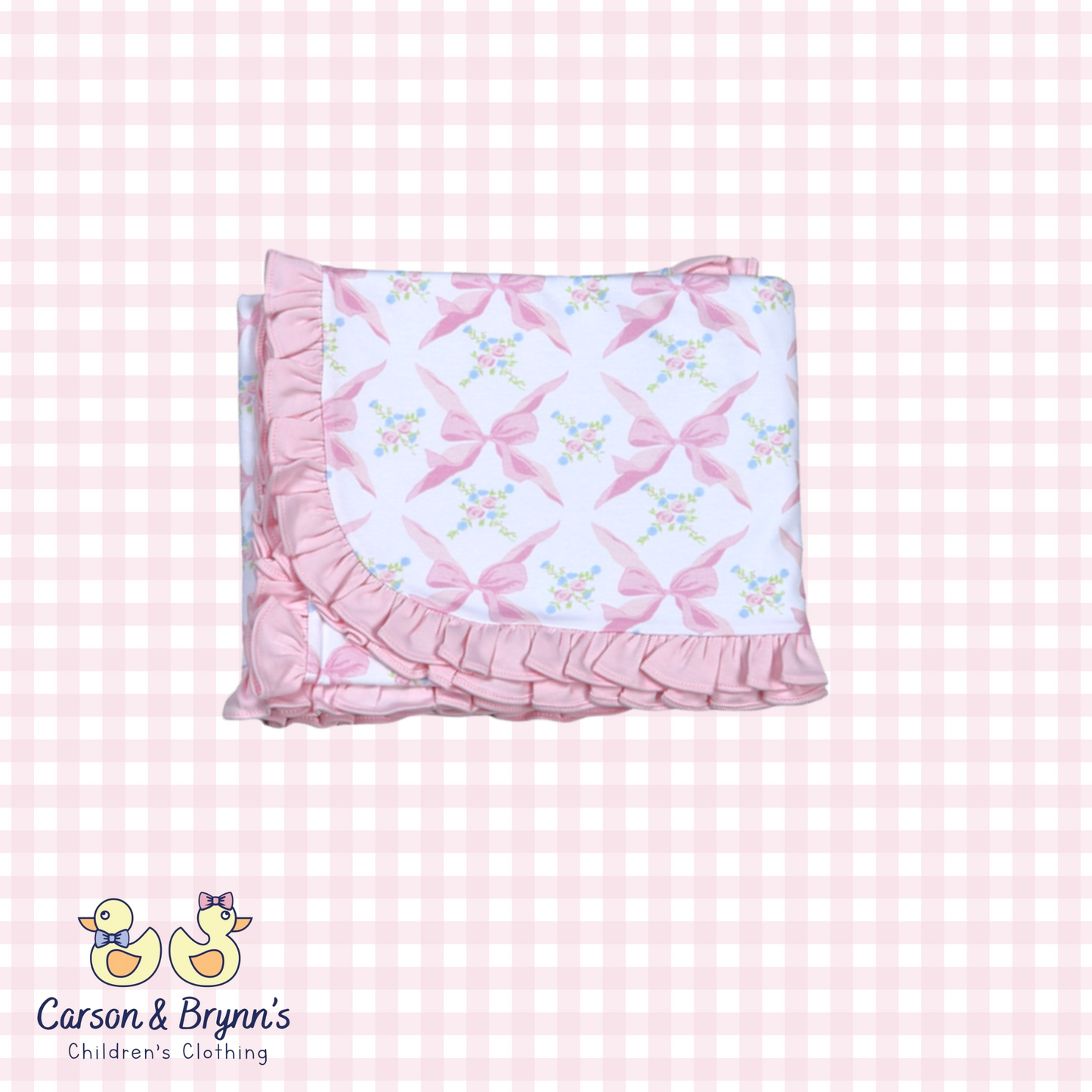 Baby Loren Pink Bows Pima Receiving Blanket