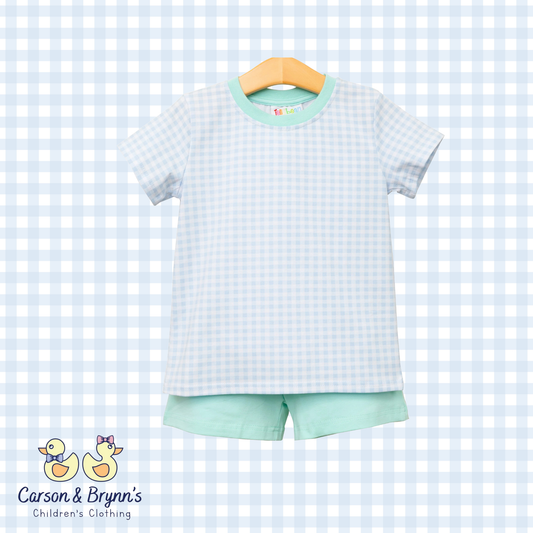 Blue and Gingham Mint Short Set