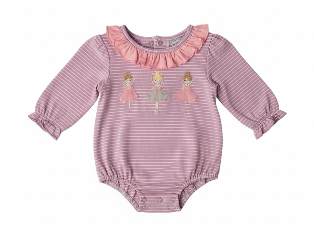 Three Sisters Ballerina Applique Long Sleeve Bubble