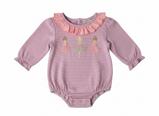 Three Sisters Ballerina Applique Long Sleeve Bubble