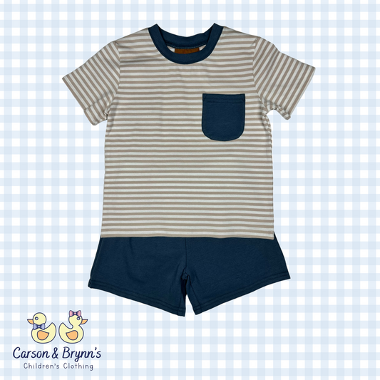 Hudson Short Set- Khaki and Blue