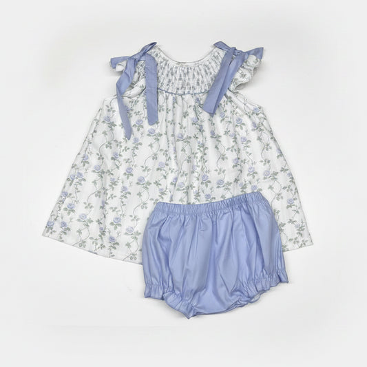 Carson and Friends Blue Rose Trellis Diaper Set with Bows