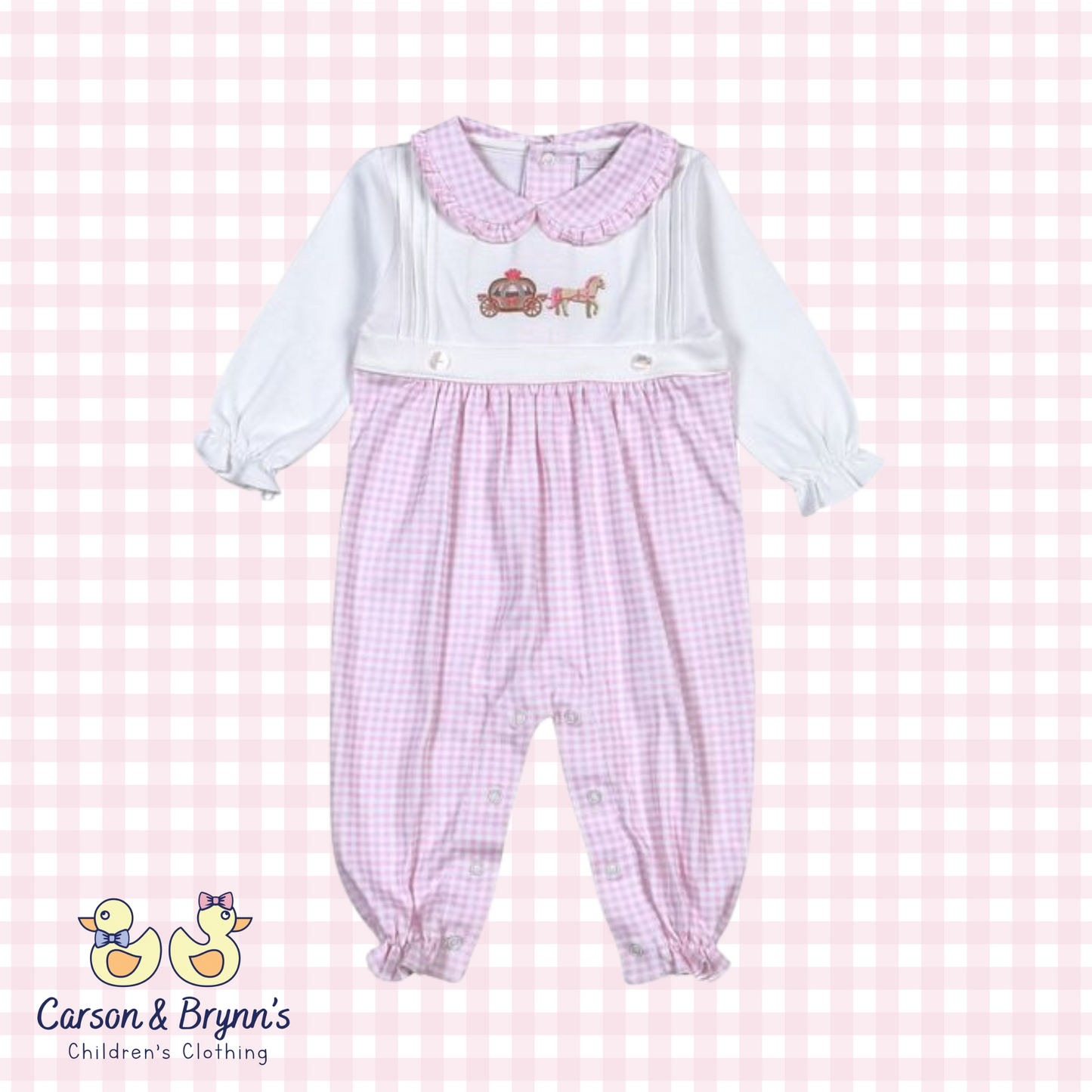 Baby Loren Pink Princess Carriage Embroidered Romper