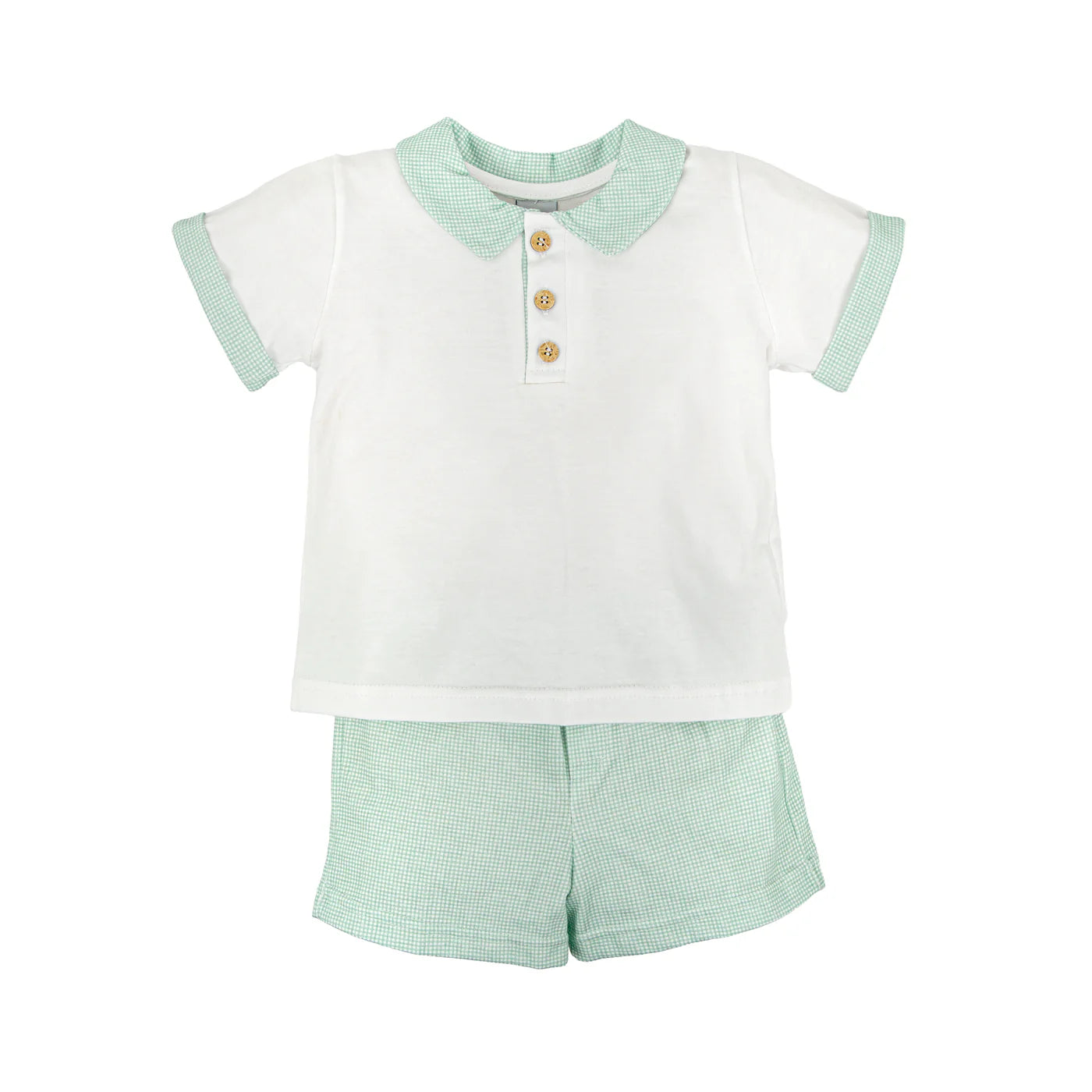 Babidu Boys Green Collared Shirt and Short Set