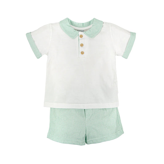 Babidu Boys Green Collared Shirt and Short Set