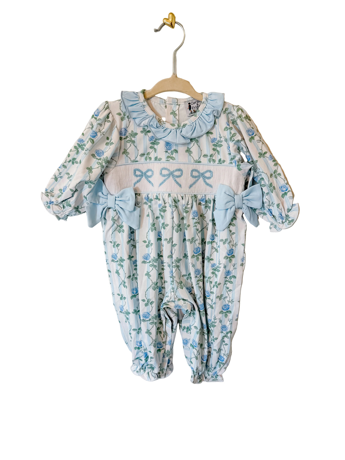 Carson and Friends Blue Bows and Roses Smocked Romper