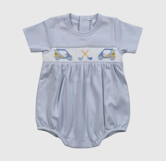 Baby Loren Golf Cart Smocked Bubble- Blue
