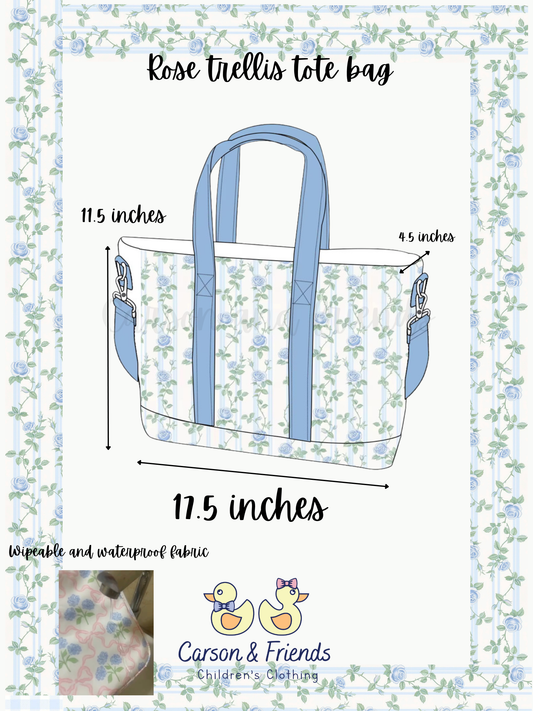 PREORDER ETA JULY Carson and Friends Tote Bag- Blue Rose Trellis