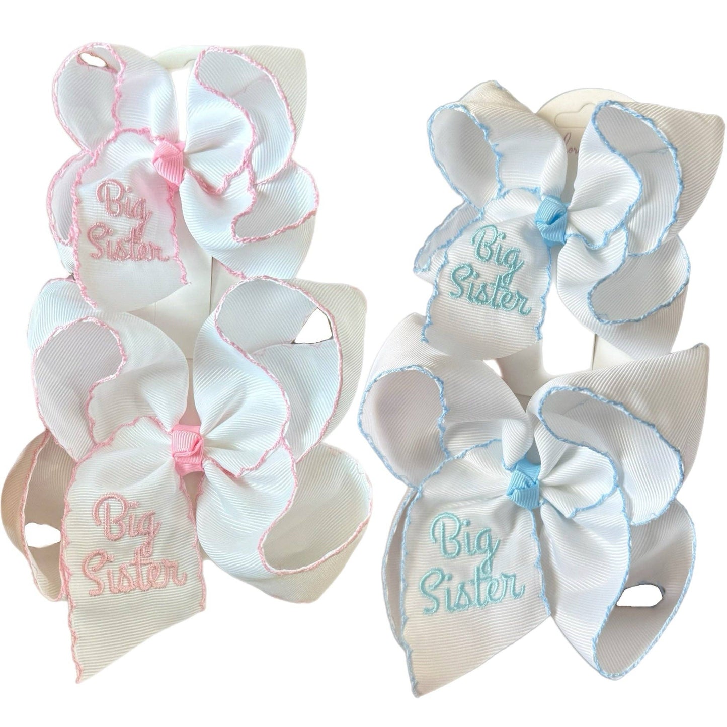 Just For Fun Threads - Big Sister Embroidered Moonstitch Hair Bow