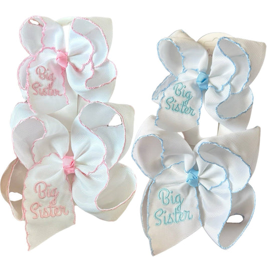 Just For Fun Threads - Big Sister Embroidered Moonstitch Hair Bow