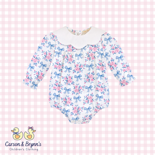 Baby Club Chic Blue Floral Bows Pima Bubble