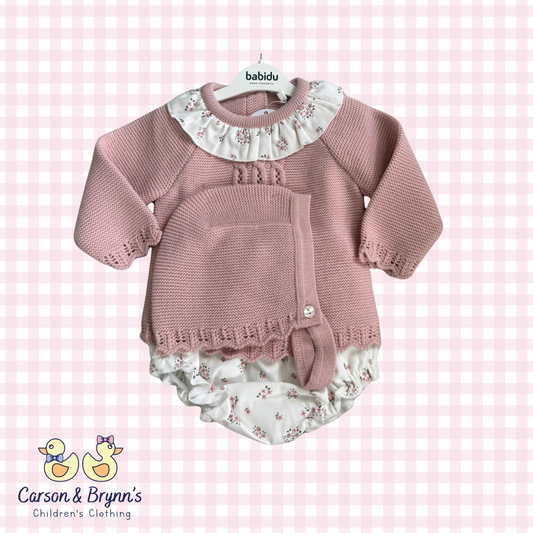 Babidu Pink Diaper Set and Bonnet