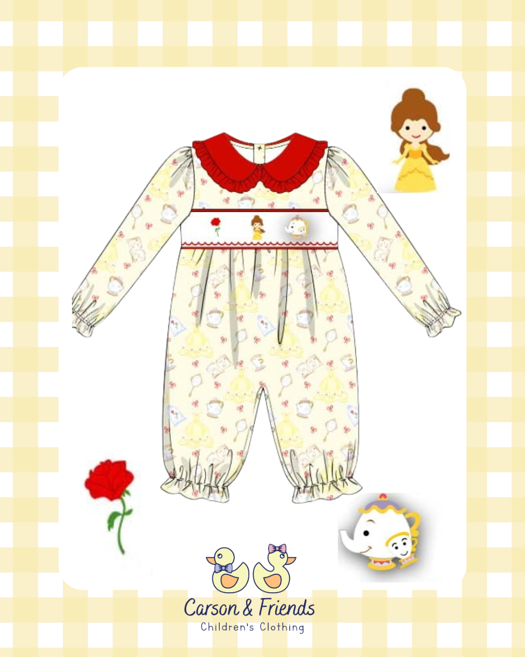 PRESALE ETA NOVEMBER- Carson and Friends Yellow Princess Smocked Romper